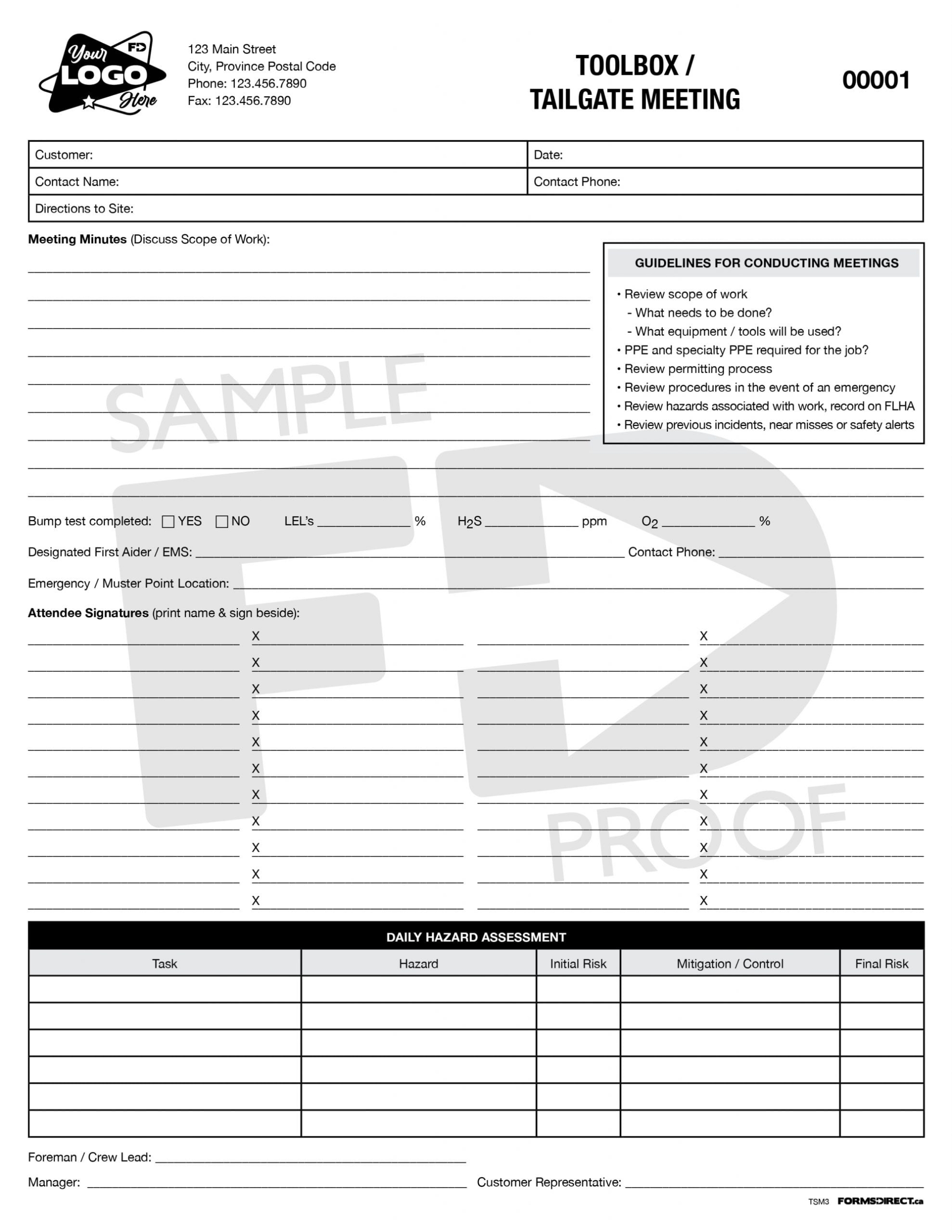 Toolbox / Tailgate Meeting | Tsm3 Custom Form Template - Forms Direct with Toolbox Meeting Template Doc