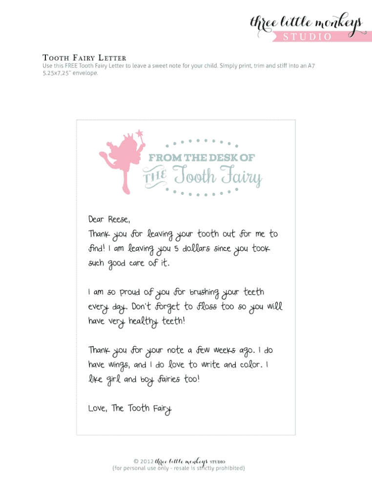 Tooth Fairy Note Printable Form - Fill Out And Sign Printable Pdf Pertaining To Tooth Fairy Letter Template