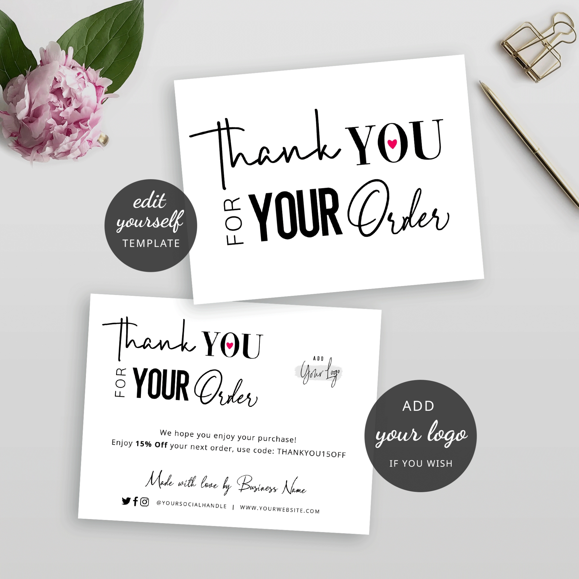 Typography Thank You Card Template - Minimalist Thank You Order Note With Regard To Thank You Note Cards Template