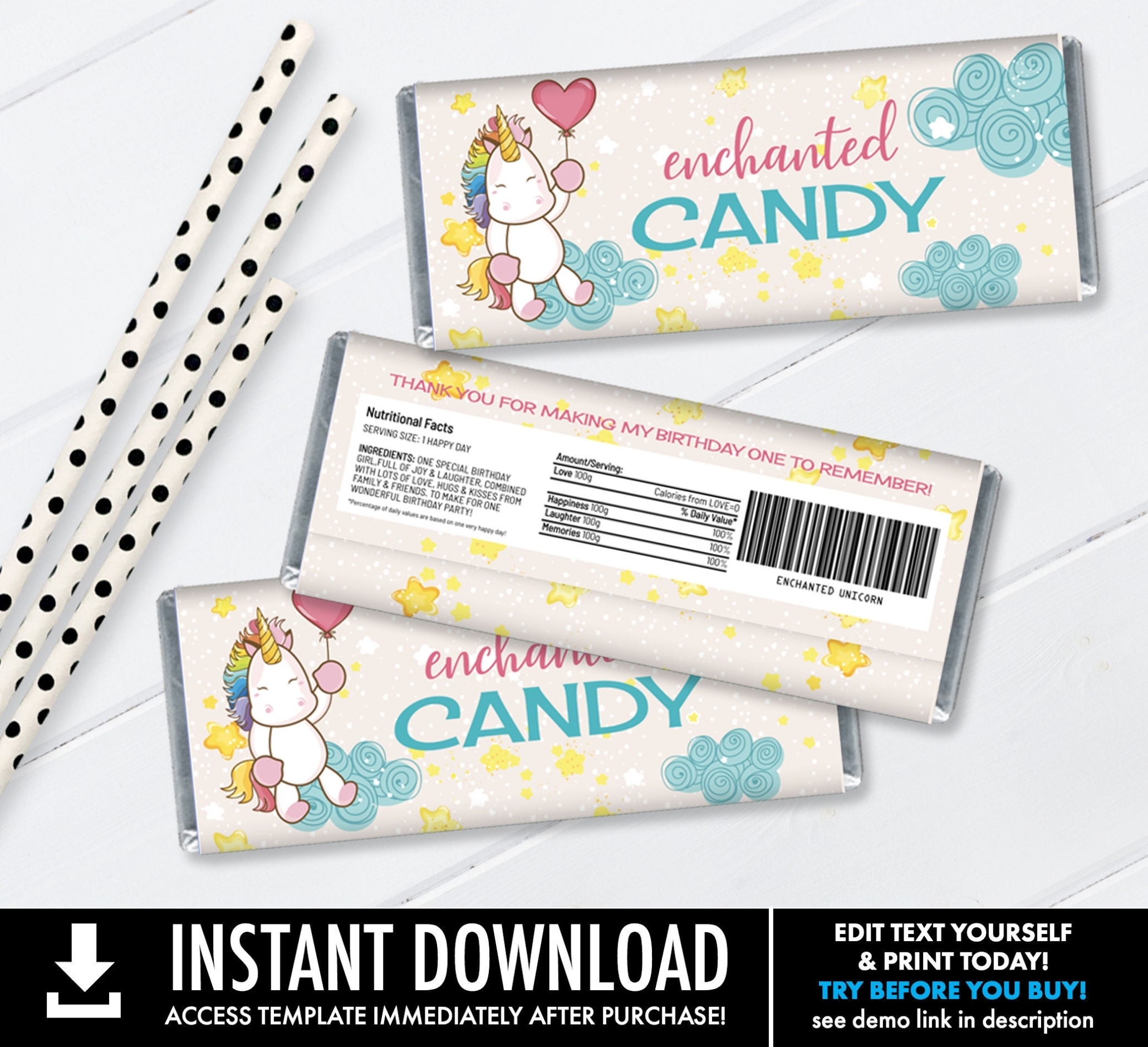 Unicorn Candy Bar Labels - Unicorn Favor, Chocolate Bar Wrap, Rainbow Intended For Candy Bar Label Template