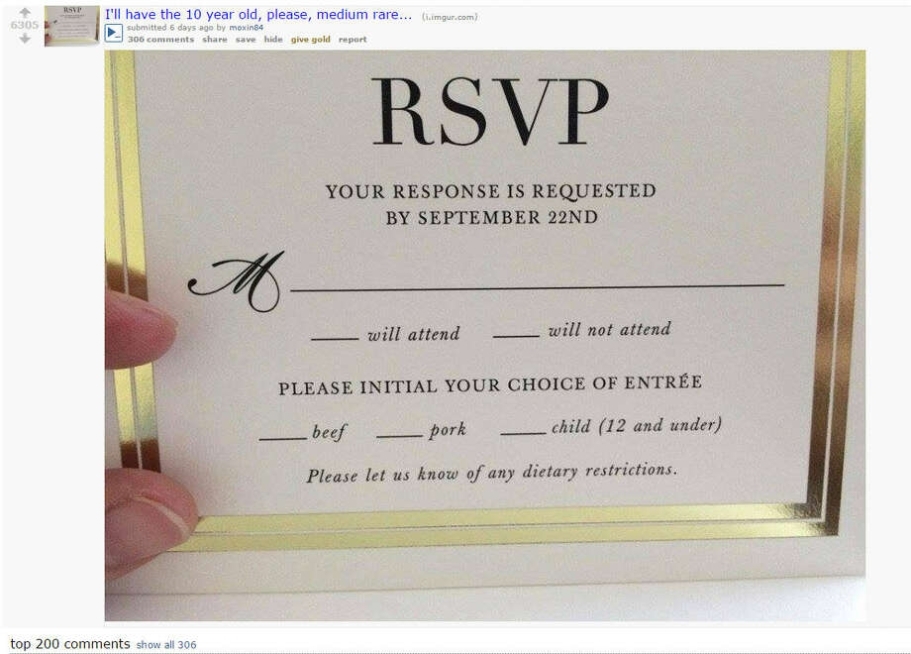 Wedding Rsvp Accidentally Makes It Sound Like Children Are On The Menu With Wedding Rsvp Menu Choice Template