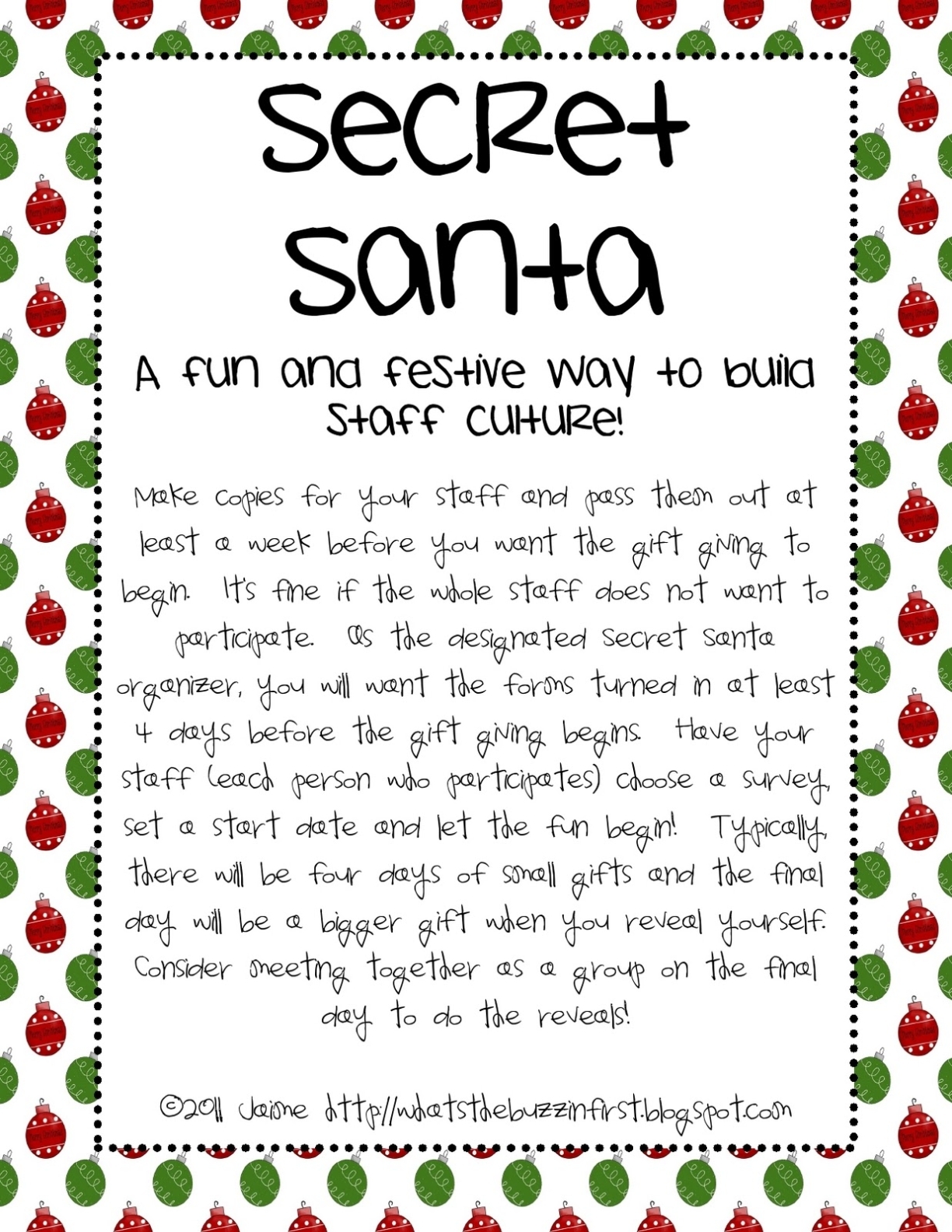 What'S The Buzz In First: December 2011 Intended For Secret Santa Letter Template